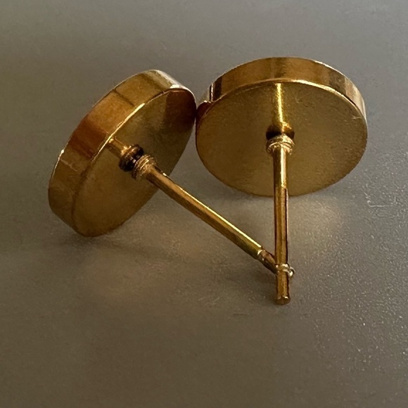 14k Gold Plated Stainless Steel Round Black Studs 10mm - Picture 10 of 11